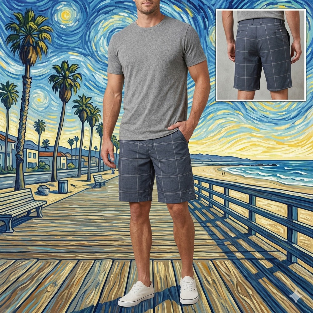 Hang Ten Mens Navy Plaid Hybrid Shorts Size 38 Performance‎ Stretch A1038017PS